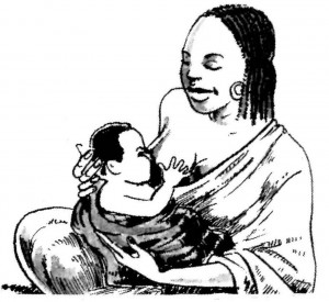 Illustration from the Introduction of "Là Où Il n’y a Pas de Docteur" on the benefits of breastfeeding infants